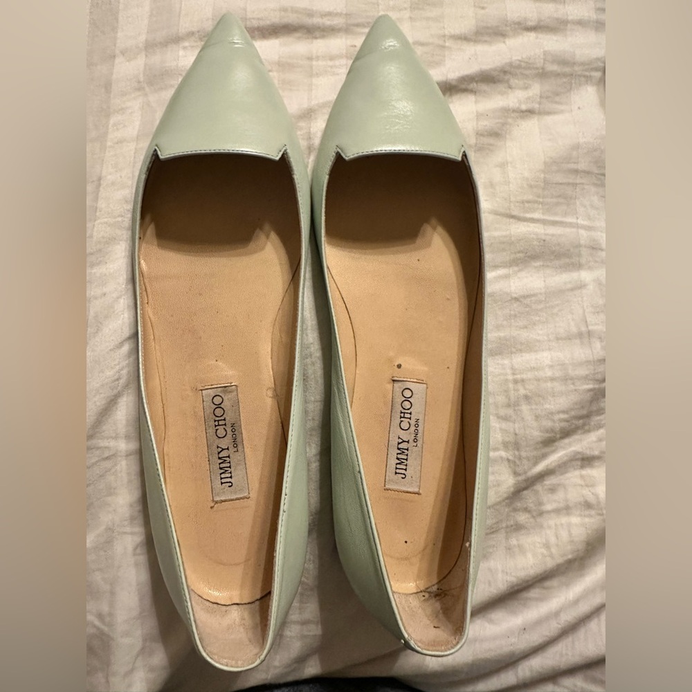 Jimmy Choo Light Green Leather Flats